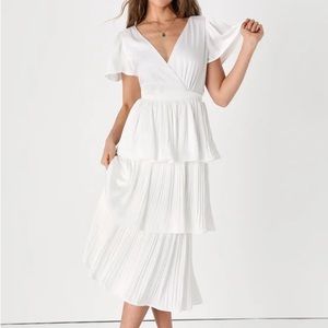 Lulus White Satin Tiered Dress